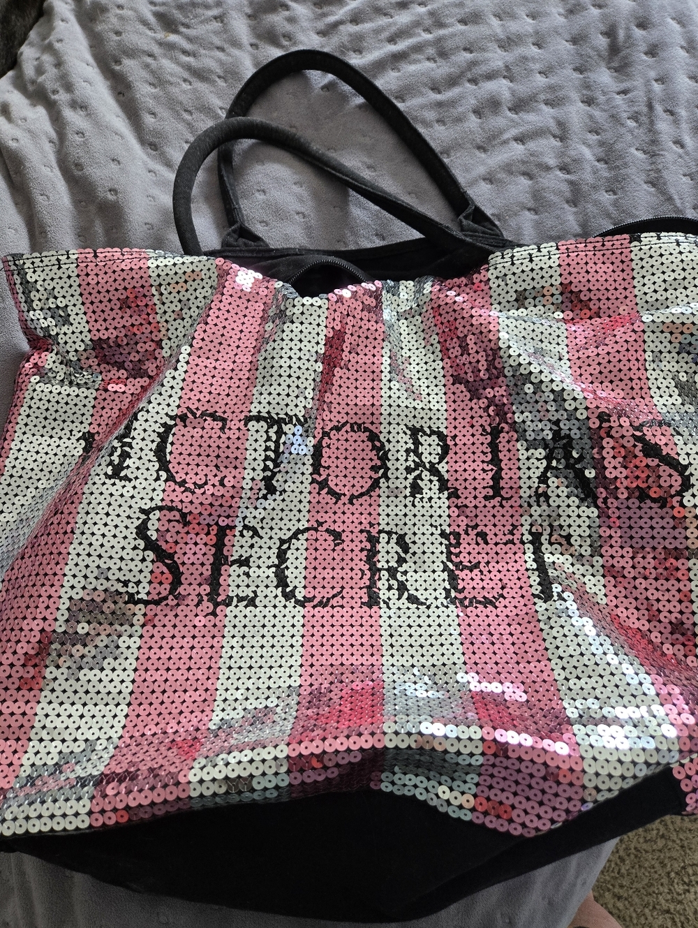 Victoria's Secret Pink & Cream Sequin Tote